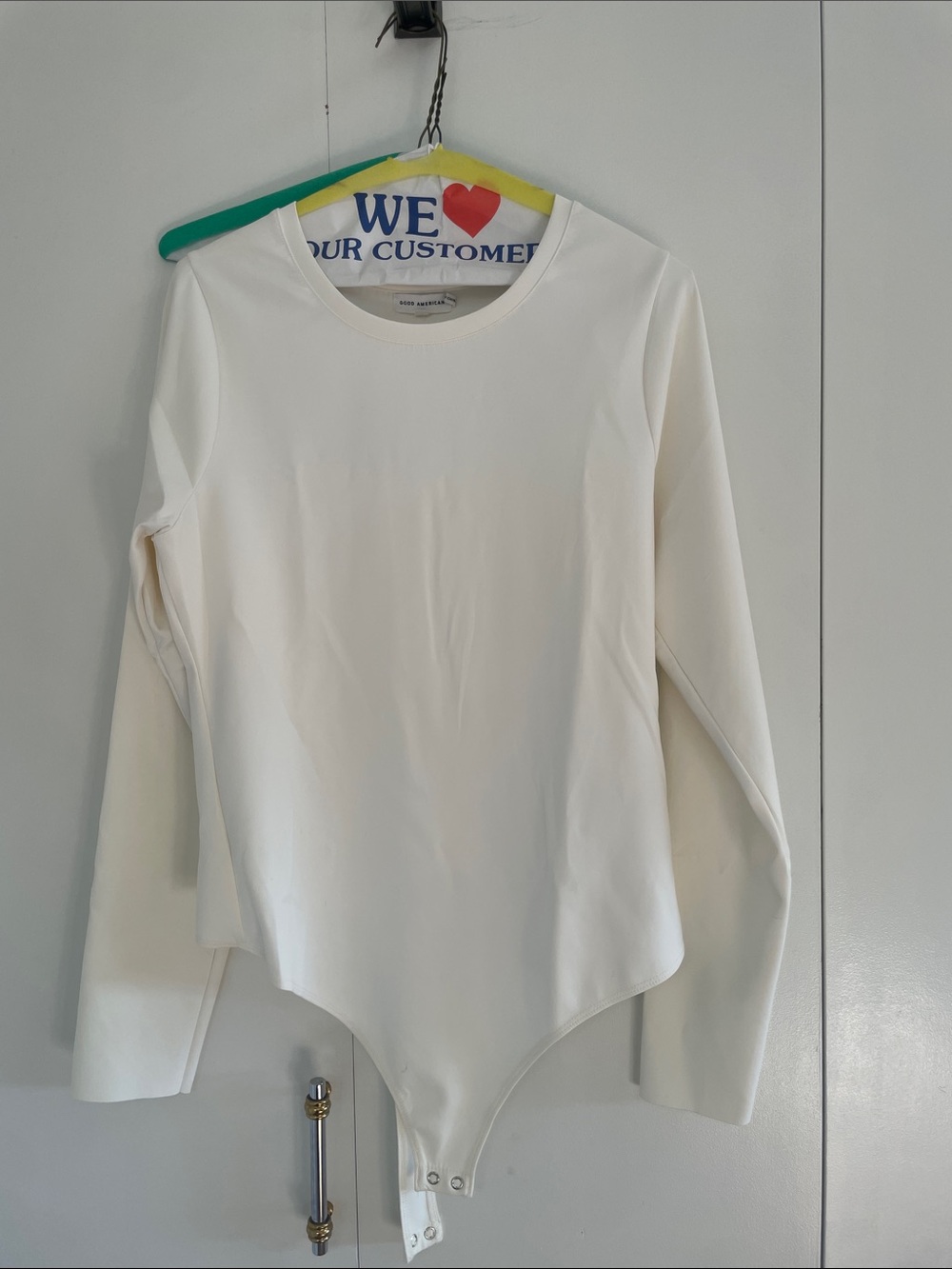 Good American White Long-Sleeve Crewneck Bodysuit
